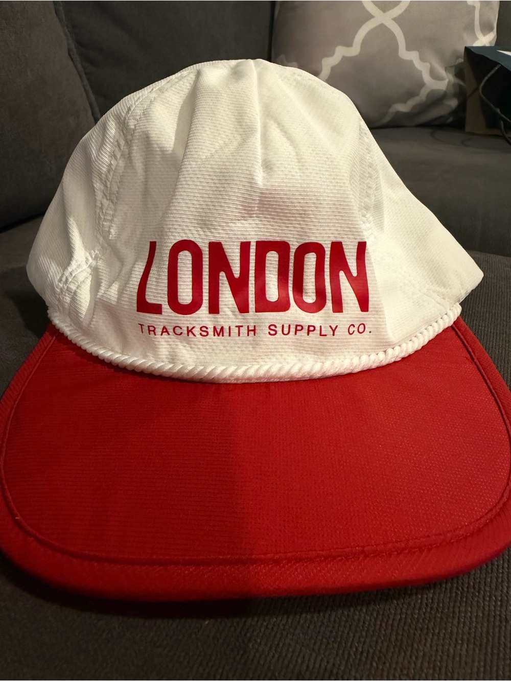 Tracksmith London White and Red Athletic Cap